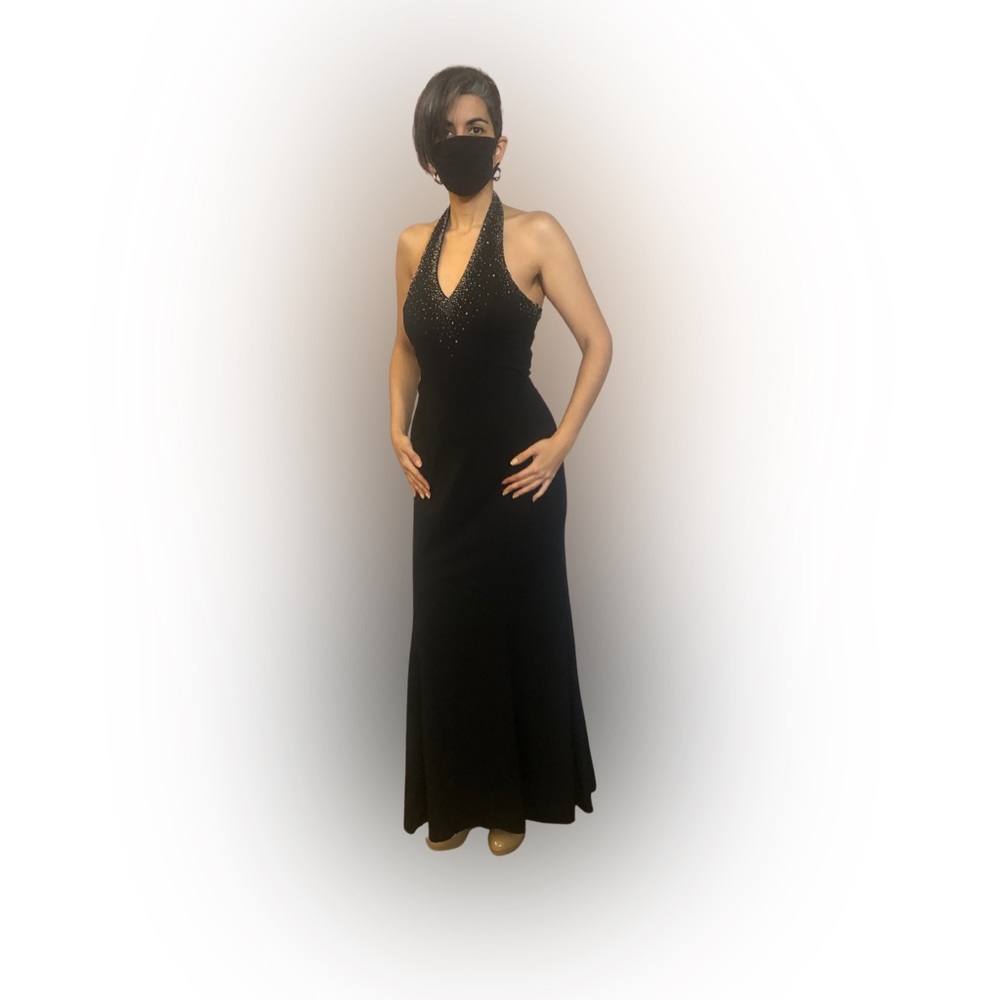 Black evening gown with beaded details